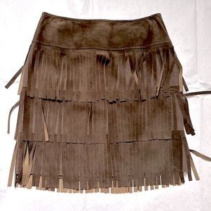Genuine Brown Leather Fringe Mini Skirt Size 0 Fits like
Small/4